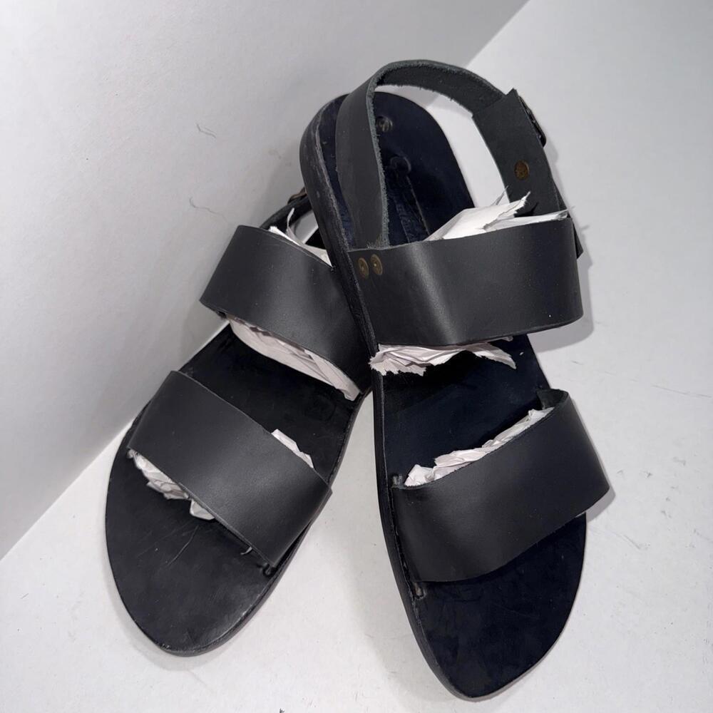 Handmade Qeanne Ghana Kente African Black Leather‎ Tribal Buckle Sandals Size 44